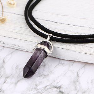 SOLD! Purple Leather Cord Crystal Necklace